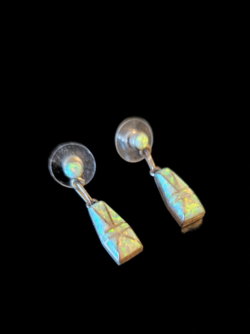 Vintage Zuni David Lucio White Opal Inlay Earrings